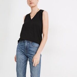 Madewell Whisper Cotton V Neck Tank Top Relaxed Fit Gray Heather